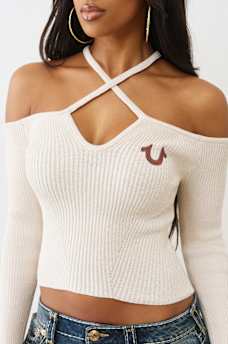 CAMISETA MANGA LARGA CON TIRANTES CRUZADOS DE LUREX CON HERRADURA, image 1