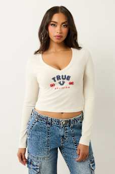 LONG SLEEVE LOGO APPLIQUE BABY TEE, image 1