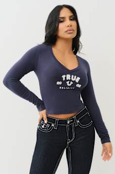 LONG SLEEVE LOGO APPLIQUE BABY TEE, image 1
