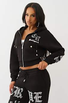 CRYSTAL LOGO SHRUNKEN ZIP HOODIE, image 4