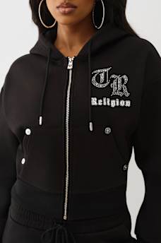 CRYSTAL LOGO SHRUNKEN ZIP HOODIE, image 5