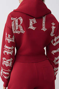 CRYSTAL LOGO SHRUNKEN ZIP HOODIE, image 2