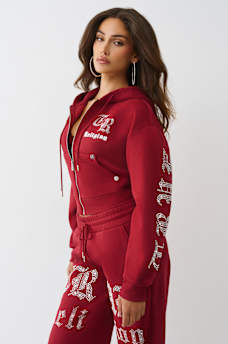 CRYSTAL LOGO SHRUNKEN ZIP HOODIE, image 4