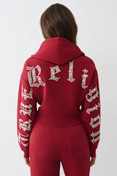 CRYSTAL LOGO SHRUNKEN ZIP HOODIE, image 5