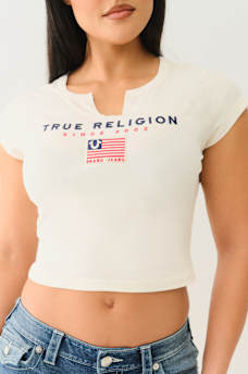 EMBROIDERED V NOTCH BABY TEE, image 1