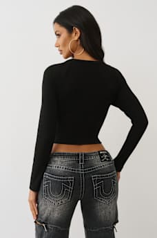 RIBBED V-NOTCH RAGLAN LONG SLEEVE TEE, image 6