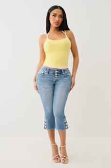 LOW RISE BUTTON HEM FLAP CAPRI , image 1