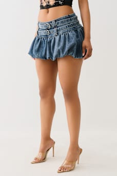 BUBBLE HEM DENIM MINI SKIRT, image 3