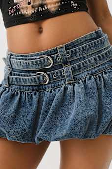 BUBBLE HEM DENIM MINI SKIRT, image 5