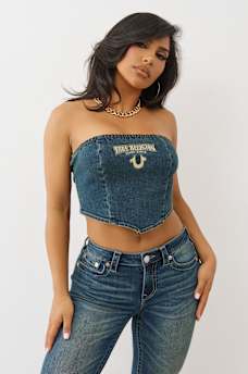 DENIM BANDEAU TOP, image 3