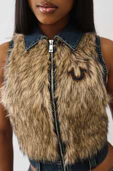 FAUX FUR DENIM VEST, image 2