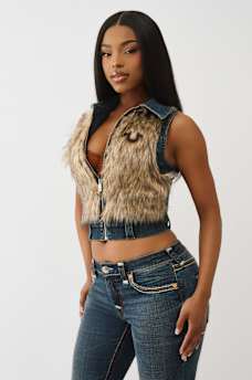FAUX FUR DENIM VEST, image 4