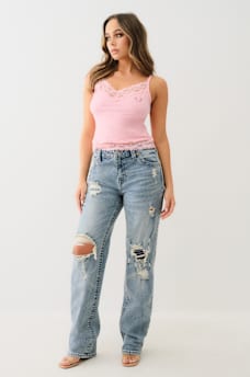 SARA HIGH RISE DISTRESSED STRAIGHT JEAN, image 1