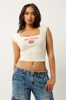CRYSTAL STRAWBERRY SQUARE NECK BABY TEE, image 3