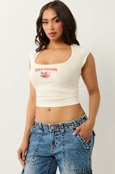 CRYSTAL STRAWBERRY SQUARE NECK BABY TEE, image 4
