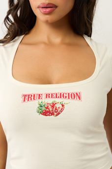 CRYSTAL STRAWBERRY SQUARE NECK BABY TEE, image 1