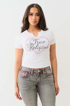 CRYSTAL HEART NOTCH BABY TEE, image 2