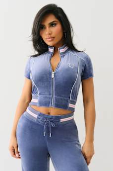 CRYSTAL VELOUR SHORT SLEEVE TRACK JACKET, image 2