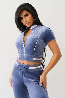 CRYSTAL VELOUR SHORT SLEEVE TRACK JACKET, image 4