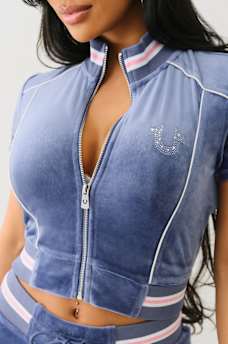 CRYSTAL VELOUR SHORT SLEEVE TRACK JACKET, image 5