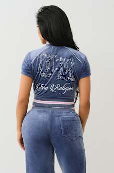 CRYSTAL VELOUR SHORT SLEEVE TRACK JACKET, image 6