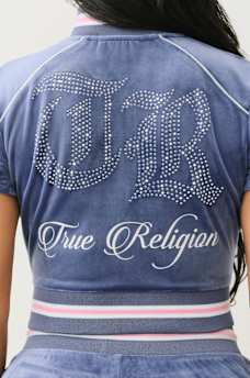 CRYSTAL VELOUR SHORT SLEEVE TRACK JACKET, image 1