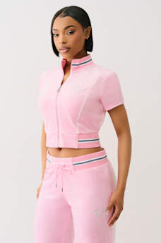CRYSTAL VELOUR SHORT SLEEVE TRACK JACKET, image 5