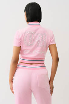 CRYSTAL VELOUR SHORT SLEEVE TRACK JACKET, image 6