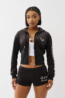 VELOUR CRYSTAL ZIP HOODIE, image 2