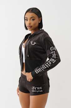 VELOUR CRYSTAL ZIP HOODIE, image 4