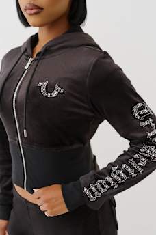 VELOUR CRYSTAL ZIP HOODIE, image 1