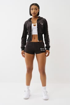 VELOUR CRYSTAL LOW RISE SPICY SHORTS, image 3