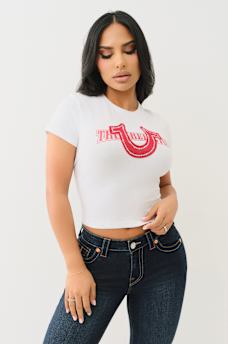 CRYSTAL HORSESHOE APPLIQUE BABY TEE, image 1