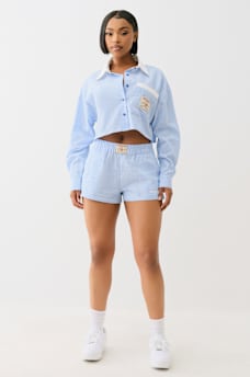 PINSTRIPED BUTTON DOWN CROP SHIRT, image 2