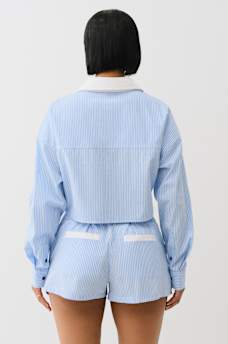 PINSTRIPED BUTTON DOWN CROP SHIRT, image 5