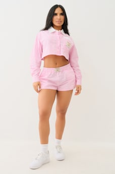 PINSTRIPED BUTTON DOWN CROP SHIRT, image 2