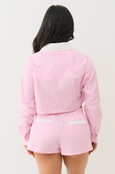 PINSTRIPED BUTTON DOWN CROP SHIRT, image 4