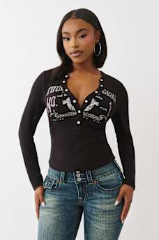 RIBBED FADED LOGO HENLEY, image 2