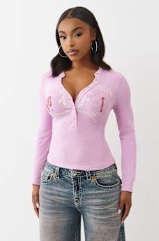 RIBBED FADED LOGO HENLEY, image 2