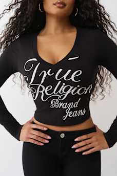 CRYSTAL LOGO V NECK LONG SLEEVE TEE, image 3