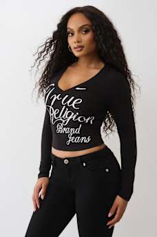 CRYSTAL LOGO V NECK LONG SLEEVE TEE, image 4