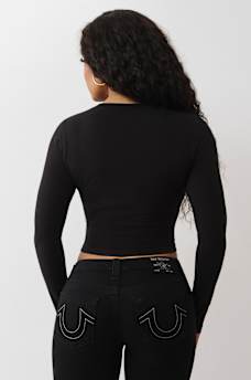 CRYSTAL LOGO V NECK LONG SLEEVE TEE, image 5