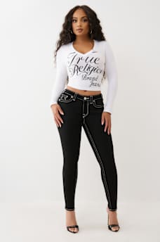 CRYSTAL LOGO V NECK LONG SLEEVE TEE, image 2
