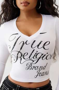 CRYSTAL LOGO V NECK LONG SLEEVE TEE, image 4