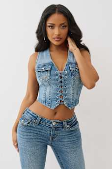 LACE UP DENIM VEST, image 2