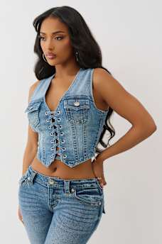LACE UP DENIM VEST, image 4