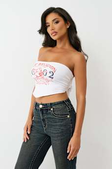 LOGO STRAPLESS SCARF TOP, image 4