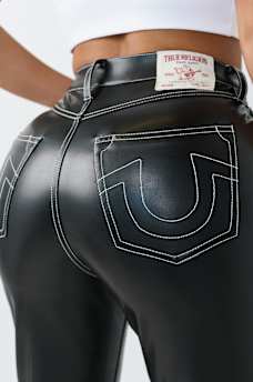 CHARLIE HIGH RISE LACE-UP FAUX LEATHER FLARE PANT, image 3