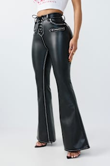 CHARLIE HIGH RISE LACE-UP FAUX LEATHER FLARE PANT, image 4