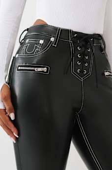 CHARLIE HIGH RISE LACE-UP FAUX LEATHER FLARE PANT, image 7